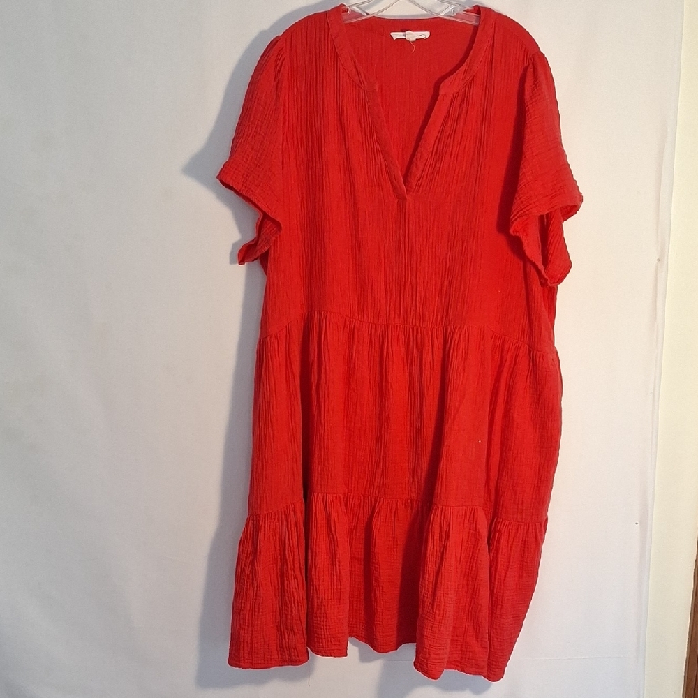 Lucky Brand Red Smocked Tiered Sundress